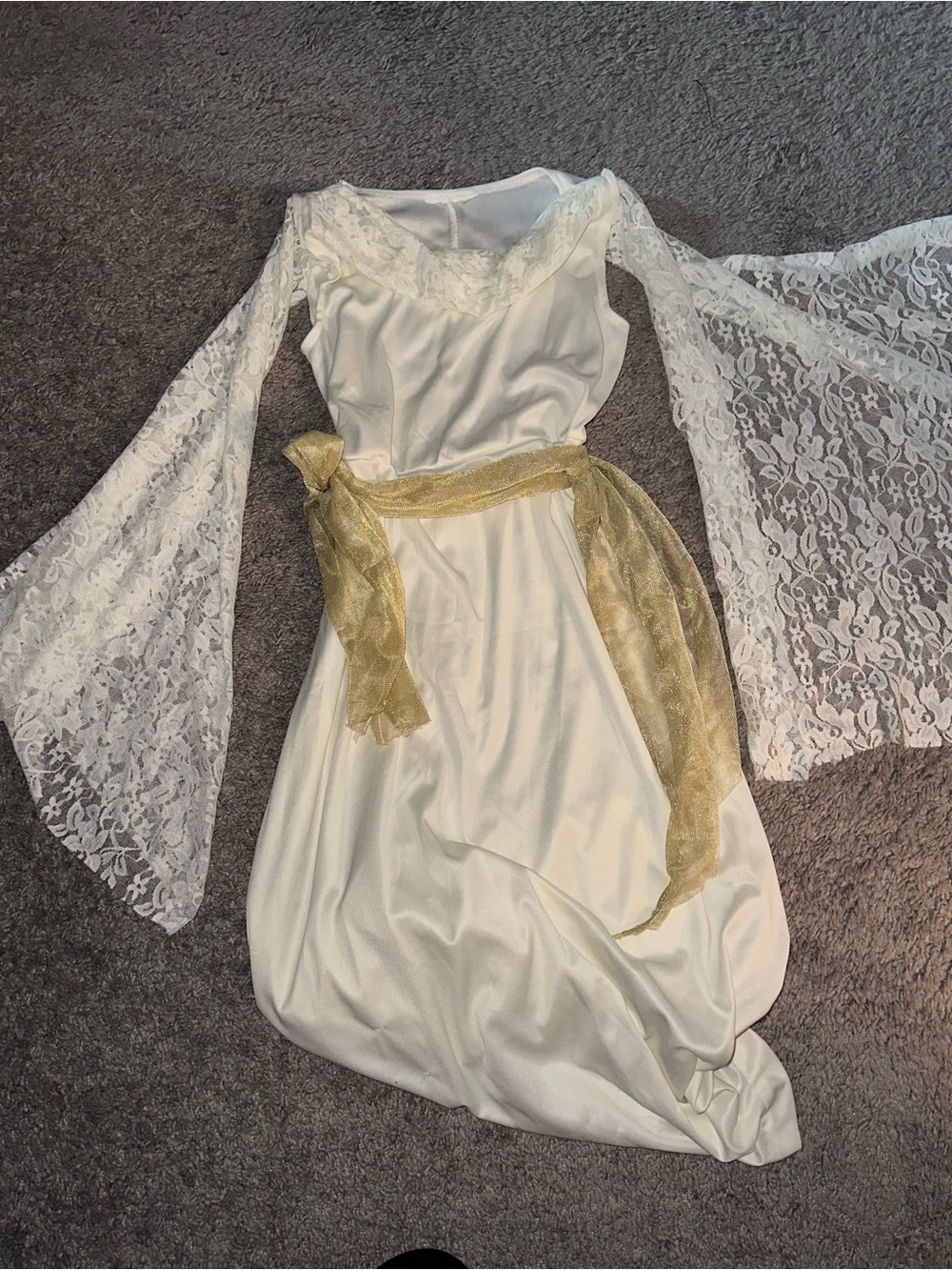 Angel Halloween costume White Lace Bell-Sleeve Dress with Gold Sash
